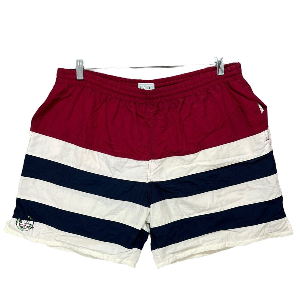 VTG IZOD Mens Striped Swim Trunks Size XL Retro Rugby Nautical Heritage Shorts